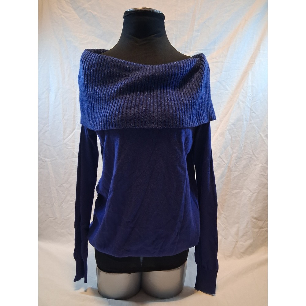 Michael Kors Dark Azurite Metallic Off Shoulder Sweater Size M MH66N5V2A2 NWT